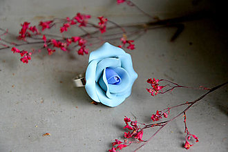 Prstene - Modrá ruža, prsteň, fimo - 12650065_