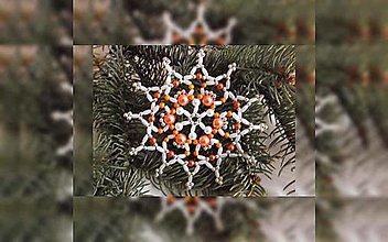 Dekorácie - Vianočná hviezda Trio - hustá (svetlo oranžová-biela - plastové a kovové korálky) - 12650061_