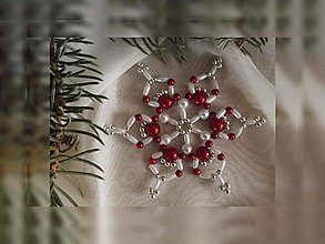 Dekorácie - Vianočná hviezda Trio - jednoduchá (červená-biela - plastové korálky) - 12650274_