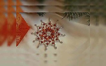 Dekorácie - Vianočná hviezda Trio - hustá (oranžová-biela - plastové korálky) - 12654499_