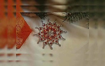 Dekorácie - Vianočná hviezda Trio - hustá (oranžová-strieborná - plastové korálky) - 12654538_