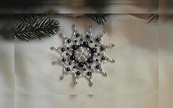 Dekorácie - Vianočná hviezda Trio - hustá (tm.modrá-biela - plastové korálky) - 12654752_
