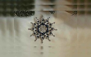 Dekorácie - Vianočná hviezda Trio - hustá (tm.modrá-strieborná - plastové korálky) - 12654781_