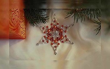 Dekorácie - Vianočná hviezda Trio - stredná (oranžová-biela - plastové korálky) - 12655052_