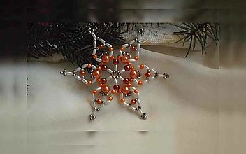 Dekorácie - Vianočná hviezda Trio - stredná (sv.oranžová-biela - plastové a kovové korálky) - 12655055_