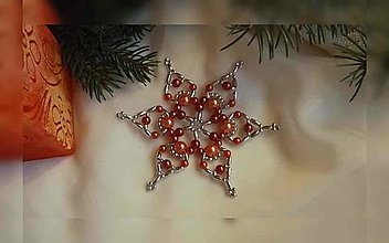 Dekorácie - Vianočná hviezda Trio - stredná (oranžová-strieborná - plastové korálky) - 12655073_