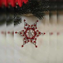 Dekorácie - Vianočná hviezda Trio - stredná (červená-strieborná - plastové korálky) - 12655114_
