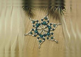 Dekorácie - Vianočná hviezda Trio - stredná (tyrkysová-biela - plastové korálky) - 12655125_