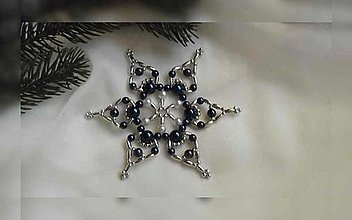Dekorácie - Vianočná hviezda Trio - stredná (tm.modrá-strieborná - plastové korálky) - 12655138_