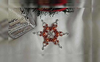 Dekorácie - Vianočná hviezda Trio - jednoduchá (oranžová-biela - plastové korálky) - 12655224_