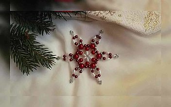 Dekorácie - Vianočná hviezda Trio - jednoduchá (červená-biela 2 - plastové korálky) - 12655254_