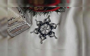 Dekorácie - Vianočná hviezda Trio - jednoduchá (tm.modrá-strieborná - plastové korálky) - 12655287_