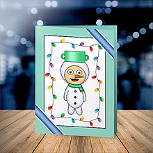 Papiernictvo - Vianočná pohľadnica detské kostýmy - snehuliak (svetielka) - 12652603_