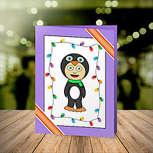 Papiernictvo - Vianočná pohľadnica detské kostýmy - tučniak (svetielka) - 12652648_