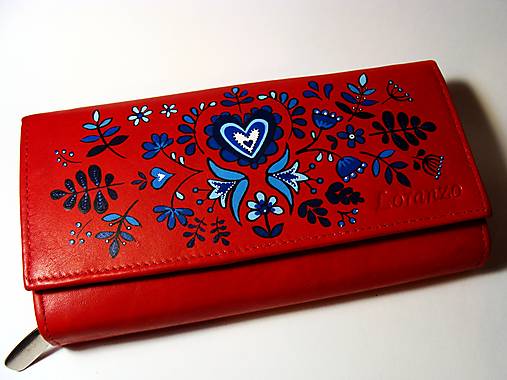 Kožená peňaženka - folklór (Červenomodrá)