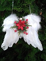 Dekorácie - anjelské krídla s červeným vianočným kvetom  20 cm - 12655794_