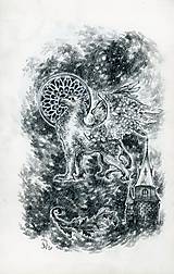 Kresby - Gryphon na gotickom zámku Art Print - 12661321_