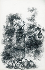 Tekvicová čarodejnica s lucernou Art Print