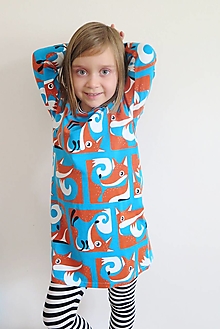 Detské oblečenie - šaty z biobavlny Líšky (tyrkysové) - 12665103_