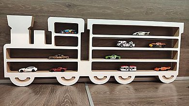 Hračky - Polička na autíčka v tvare kamión , traktor , vláčik alebo príves na stenu (Vláčik) - 12663596_