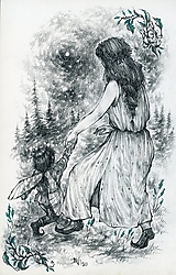 Kresby - Víla tancujúca so škriatkom Art Print - 12661382_