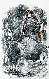 Kresby - Čarodejnica na voze ťahanom kozou Art Print - 12661402_