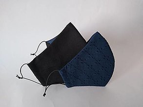 Rúška - Dizajnové rúška pár tmavomodré madeira tvarované dvojvrstvové (Pánske čierne + dámske modré) - 12666933_