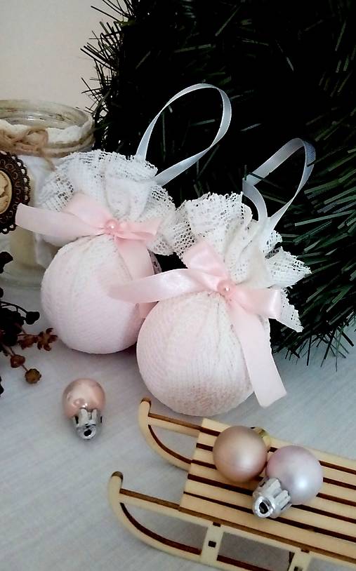 Dekorácie - vianočné gule shabby chic - 6 ks sada  - 12667132_