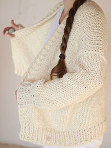 Svetre a kardigány - Ručne pletený hrubý vlnený sveter CHUNKY OVERSIZED (jednoduchý oversized kardigan) - 12673376_