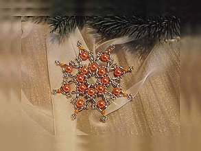 Dekorácie - Vianočné hviezdy 8 cípové (oranžová-strieborná - plastové korálky) - 12674583_