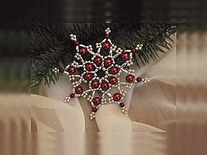 Dekorácie - Vianočné hviezdy 8 cípové (bordová-strieborná - plastové korálky) - 12674678_