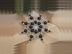 Dekorácie - Vianočné hviezdy 8 cípové (tm.modrá-strieborná - plastové a kovové korálky) - 12674730_