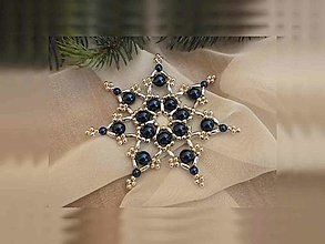 Dekorácie - Vianočné hviezdy 7 cípové (tm.modrá-strieborná - plastové a kovové korálky) - 12674840_