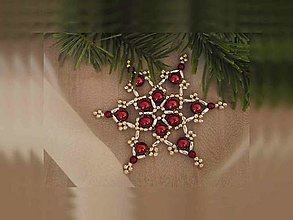 Dekorácie - Vianočné hviezdy 6 cípové (bordová-strieborná - plastové a kovové korálky) - 12674912_