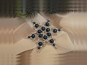 Dekorácie - Vianočné hviezdy 6 cípové (tm.modrá-strieborná - plastové a kovové korálky) - 12674932_