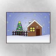 Grafika - Vianočný obrázok nasnežilo/sneží - domček (sneží) - 12674521_