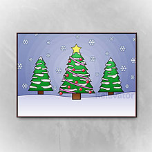Grafika - Vianočný obrázok nasnežilo/sneží - vianočné stromčeky (sneží) - 12674531_