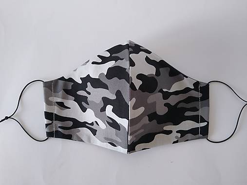 Dizajnové rúško maskáč šedý menší vzor tvarované dvojvrstvové