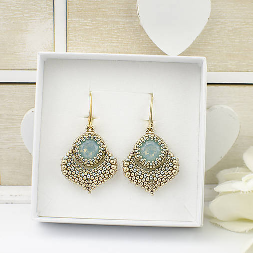  - šité náušnice JASMÍNA (pacific opal - Ag 925) - 12677972_