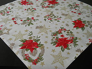 Úžitkový textil - Vianočný obrus so zlatou potlačou 80 cm x 80 cm - 12683886_