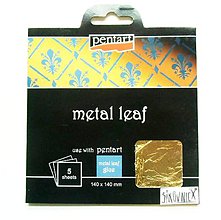 Iný materiál - Metalické plátky, 14x14 cm, sada 5 ks (zlatá) - 12683014_