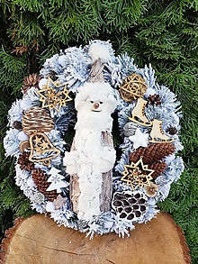 Dekorácie - vianočný veniec hnedo-biely so snehuliakom 34 cm    vv35 - 12683713_