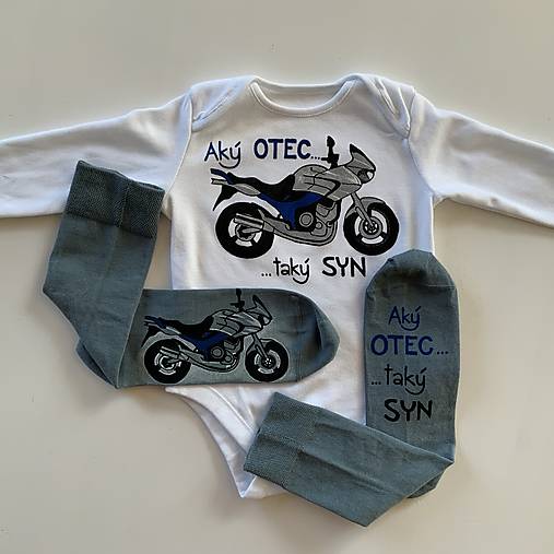 Sada Maľovaných ponožiek a body s maľbou motorky a nápisom: “Aký OTEC, taký SYN”
