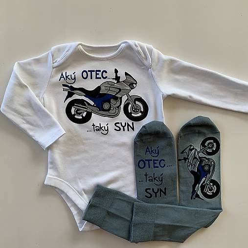 Sada Maľovaných ponožiek a body s maľbou motorky a nápisom: “Aký OTEC, taký SYN”