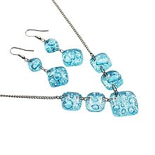 Sady šperkov - Sada šperkov, tyrkysové bublinkové sklo, segmentová 5+2 - 12685232_