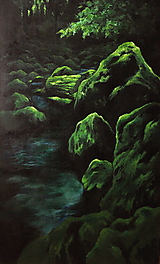 Smaragdový zamatový les s potôčikom - Originál Maľba