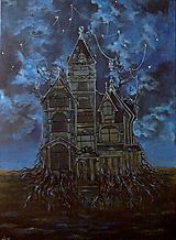 Obrazy - Viktoriánsky dom a obloha plná hviezd - Originál Maľba - 12684961_