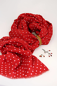 Šály a nákrčníky - Veľká dámska ľanová šatka/pléd sýtočervenej farby "Rouge" - 12689827_