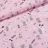 Textil - Bavlnená látka mačka (10cm) - růžová - 12691104_