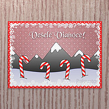 Papiernictvo - Vianočná pohľadnica sneží/nasnežilo - vianočné lízatka (nasnežilo) - 12689381_
